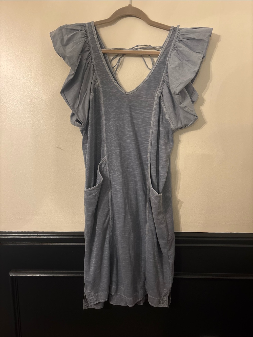 Daily Practice Blue Ruffle Sleeve V-Neck Dress - XXS